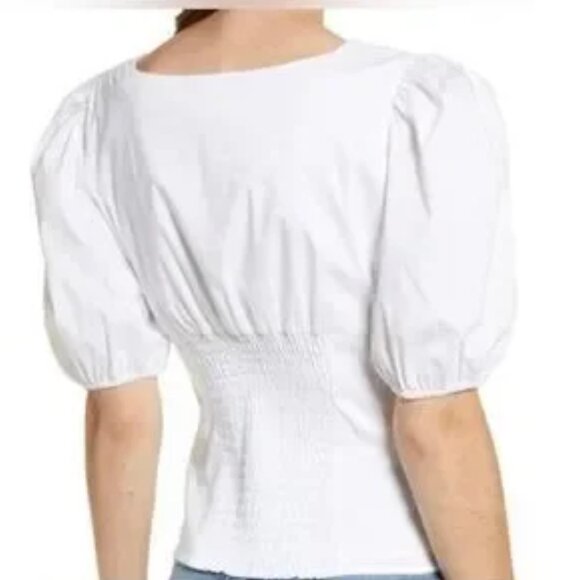 Rachel Parcell Puff Sleeve Smocked White Blouse XS | Feminine Minimalist - Picture 2 of 7